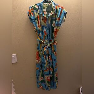 Tropical Print Blue Dress